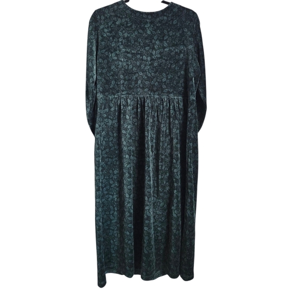 Vintage L.L. Bean Green Velour Floral Maxi Dress - Picture 2 of 4